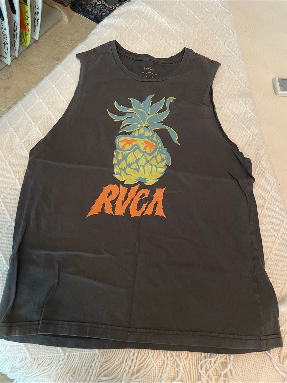 RVCA Black Sleeveless Tank with Tropical Pineapple Graphic